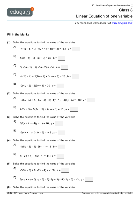 Linear Equations of One Variable