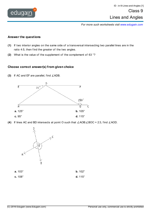 year 9 lines and angles math practice questions tests worksheets quizzes assignments edugain new zealand